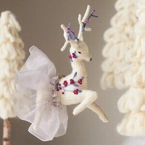 Anthropologie Winter Ballet Deer Ornament NEW White Purple Christmas Holiday